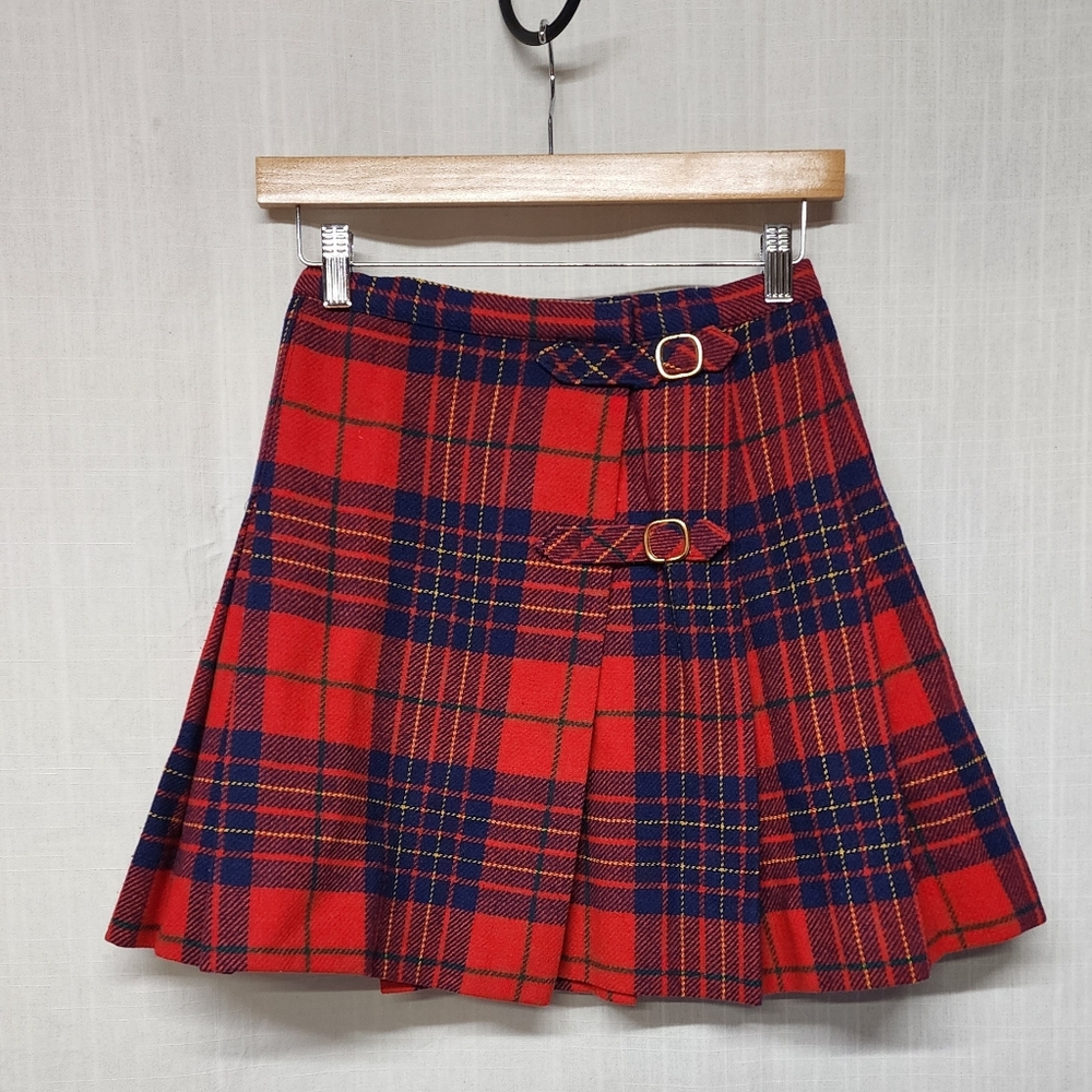 1960s True Vintage Pleated Plaid Wool Mini sz S